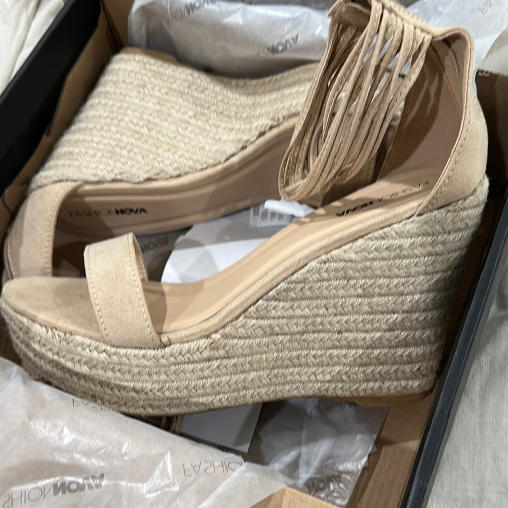 Fashion Nova Tan Wedge Sandals